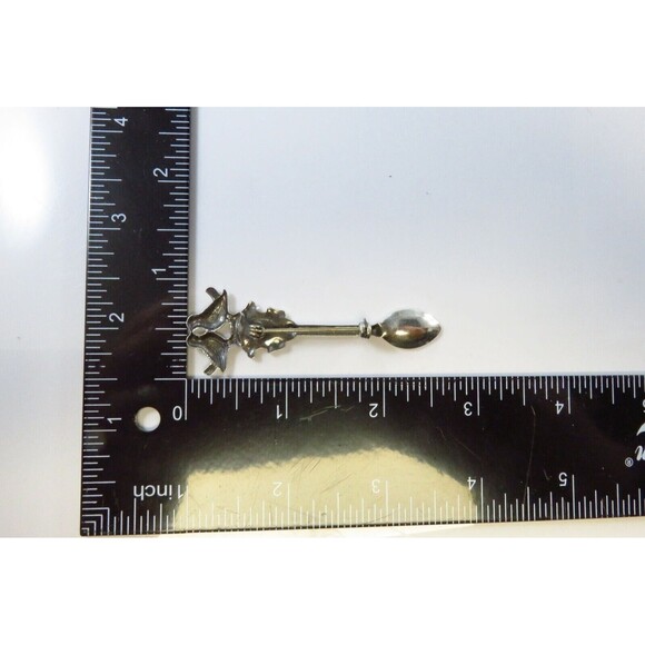 Lovely Little Sterling Silver Love Birds Spoon Brooch 2 5/8" Long - Picture 6 of 6